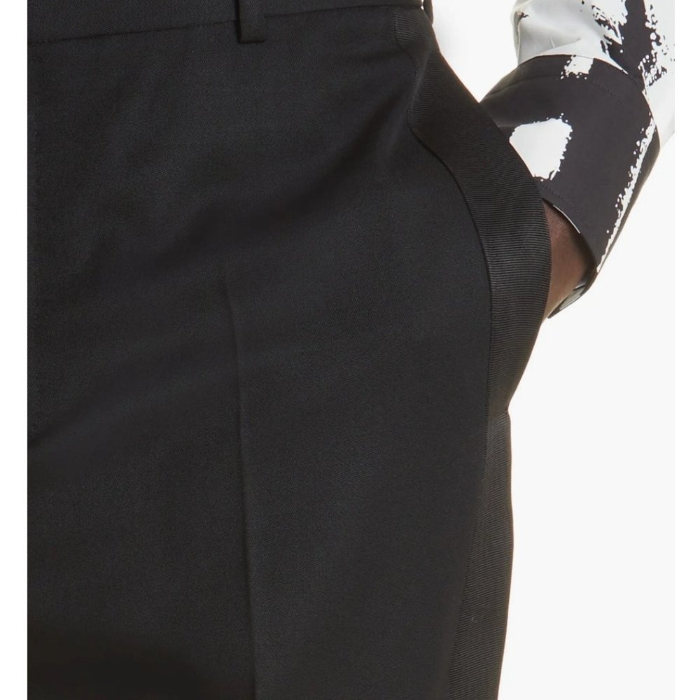 NWOT Mens Alexander McQueen Wool Black Graffi-PanelTrousers Black EU 52 US 36L